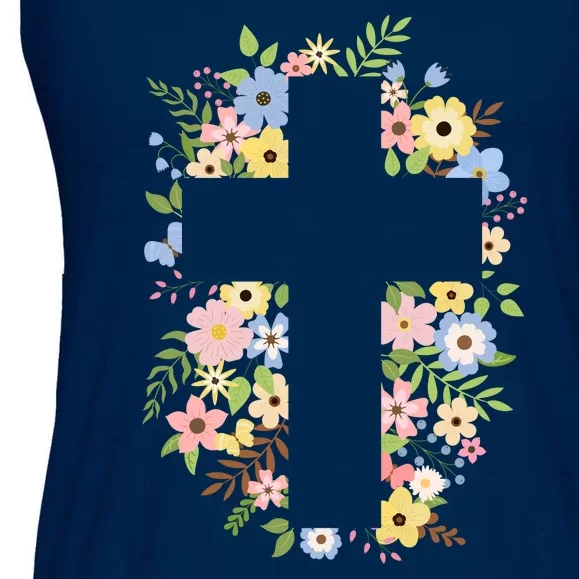 Floral Spring Cross Christianity Ladies Essential Flowy Tank