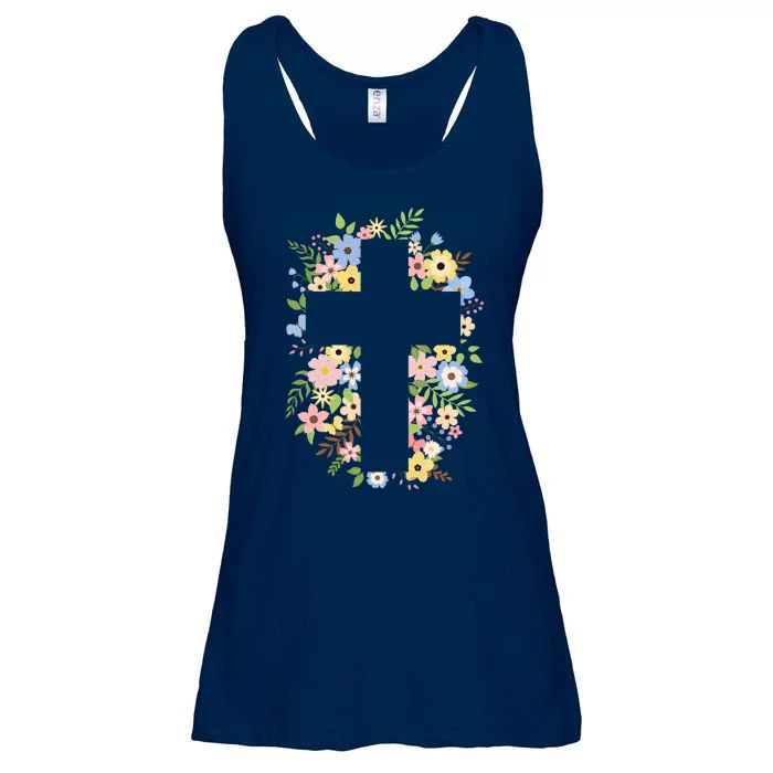 Floral Spring Cross Christianity Ladies Essential Flowy Tank