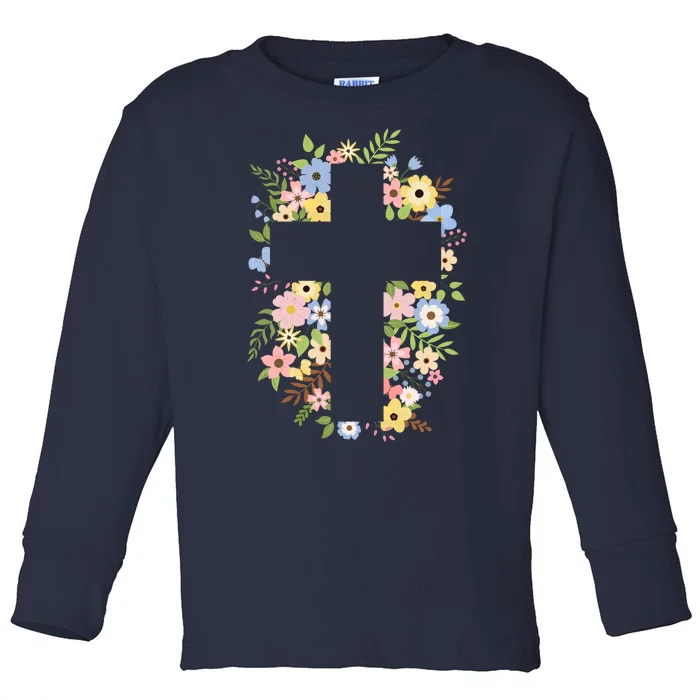 Floral Spring Cross Christianity Toddler Long Sleeve Shirt