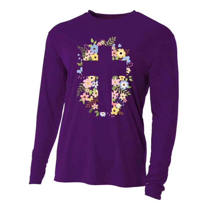 Floral Spring Cross Christianity Cooling Performance Long Sleeve Crew