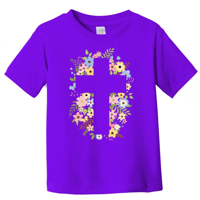 Floral Spring Cross Christianity Toddler T-Shirt