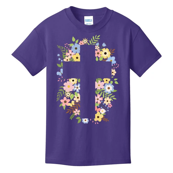 Floral Spring Cross Christianity Kids T-Shirt