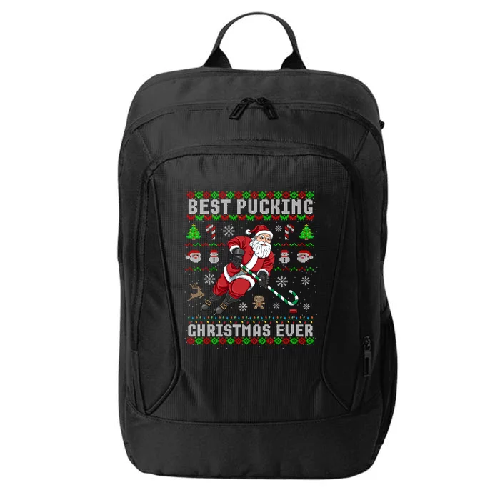 Funny Santa Claus Ugly Christmas Ice Hockey Best Pucking Gift City Backpack