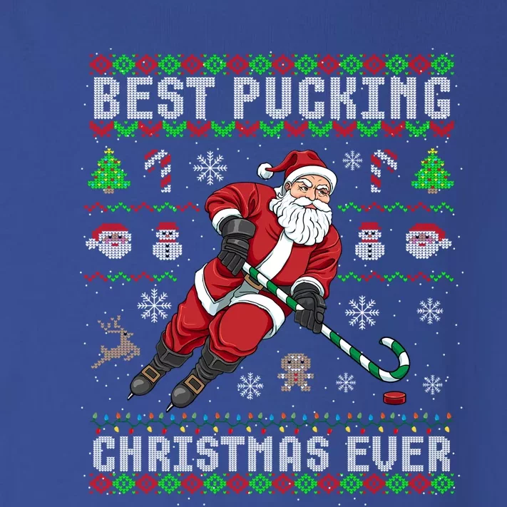 Funny Santa Claus Ugly Christmas Ice Hockey Best Pucking Gift Toddler Long Sleeve Shirt