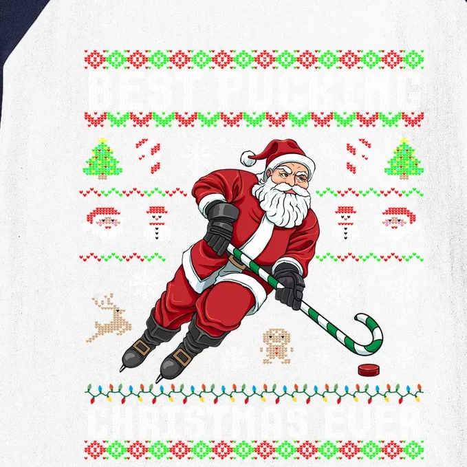 Funny Santa Claus Ugly Christmas Ice Hockey Best Pucking Gift Baseball Sleeve Shirt