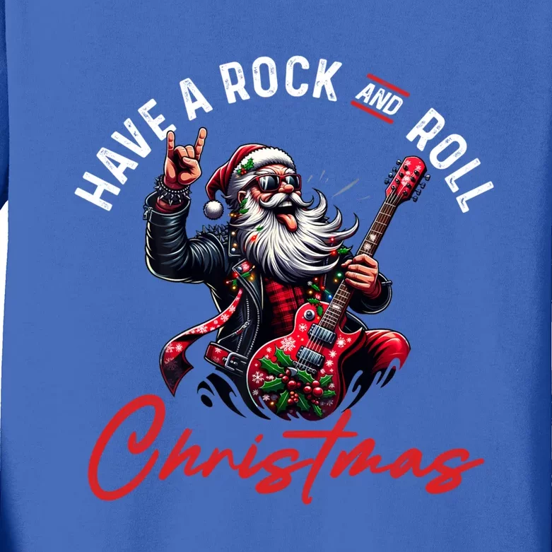 Funny Santa Claus Guitar Player Have A Rock And Roll Christmas Gift Kids Long Sleeve Shirt