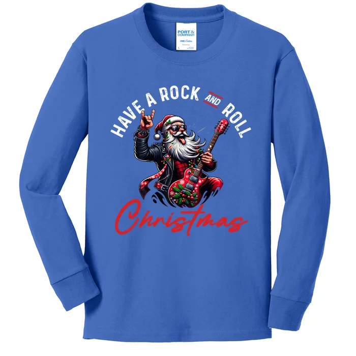 Funny Santa Claus Guitar Player Have A Rock And Roll Christmas Gift Kids Long Sleeve Shirt