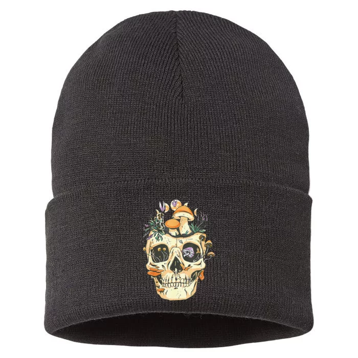 Fun Skull Crystals Mushroom Cottagecore Aesthetic Goblincore Sustainable Knit Beanie