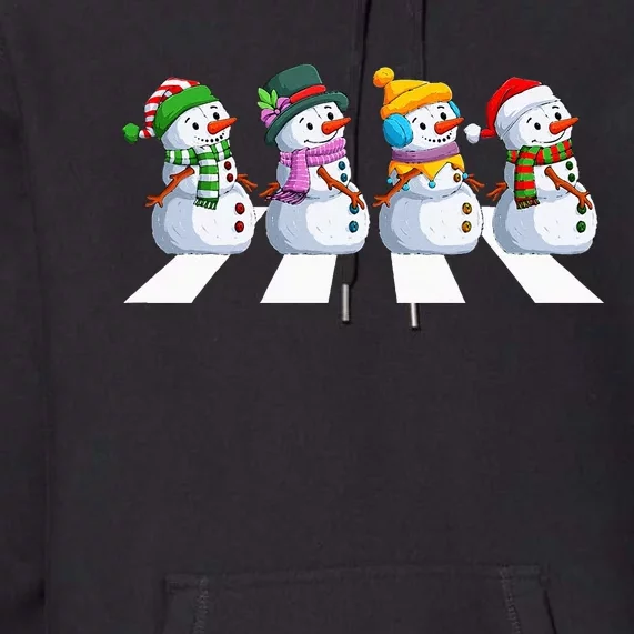 funny snowman Crossing Road Crosswalk snowmies Christmas Premium Hoodie