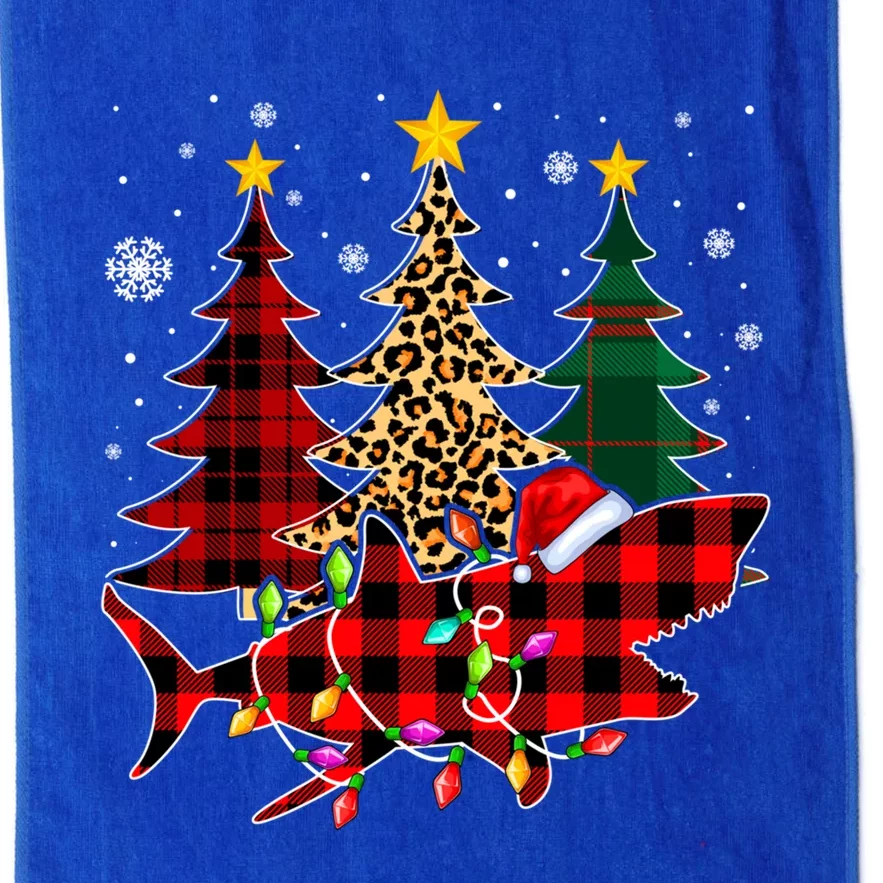 Funny Shark Christmas Tree Lights Xmas Plaid Santa Hat Gift Platinum Collection Golf Towel