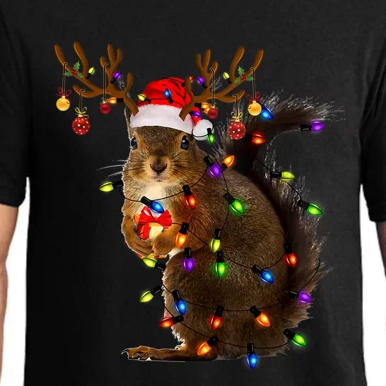 Funny Squirrel Christmas Tree Lights Reindeer Santa Hat Xmas Gift Pajama Set