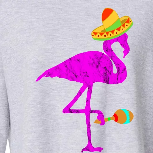 Flamingo Sombrero Costume Funny Mexican Exotic Bird Maraca Gift Cropped Pullover Crew