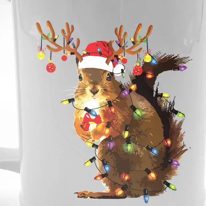 Funny Squirrel Christmas Tree Lights Reindeer Santa Hat Xmas Front & Back Beer Stein