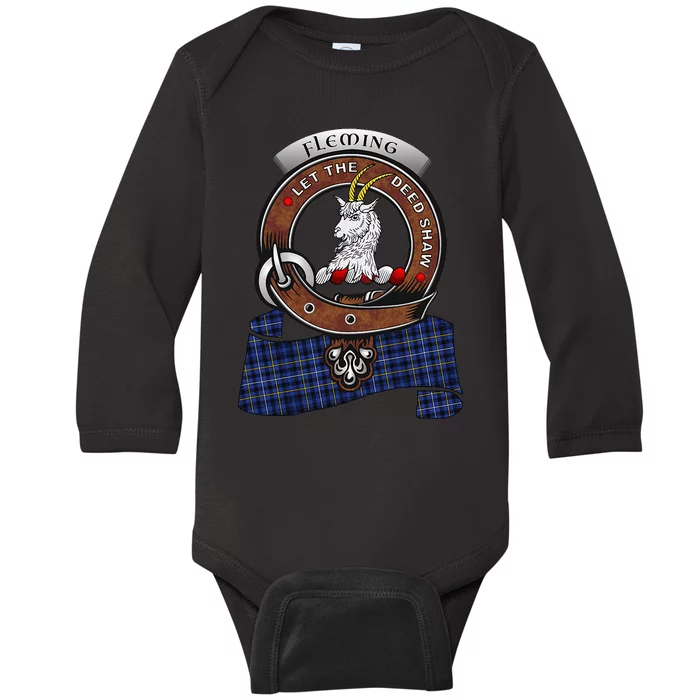 Fleming Scottish Clan Badge & Tartan Baby Long Sleeve Bodysuit