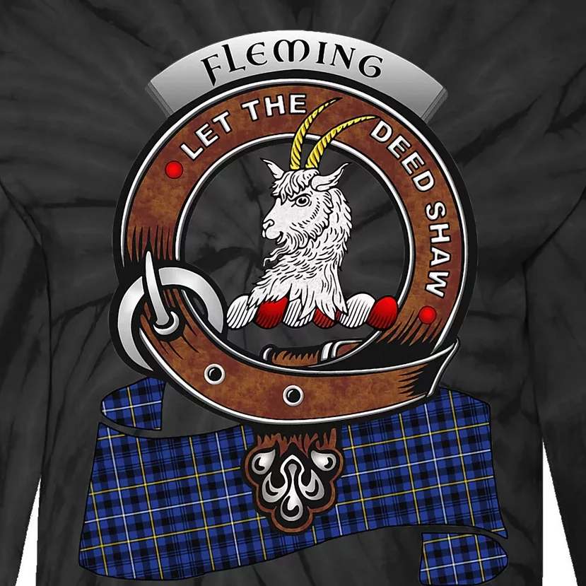 Fleming Scottish Clan Badge & Tartan Tie-Dye Long Sleeve Shirt