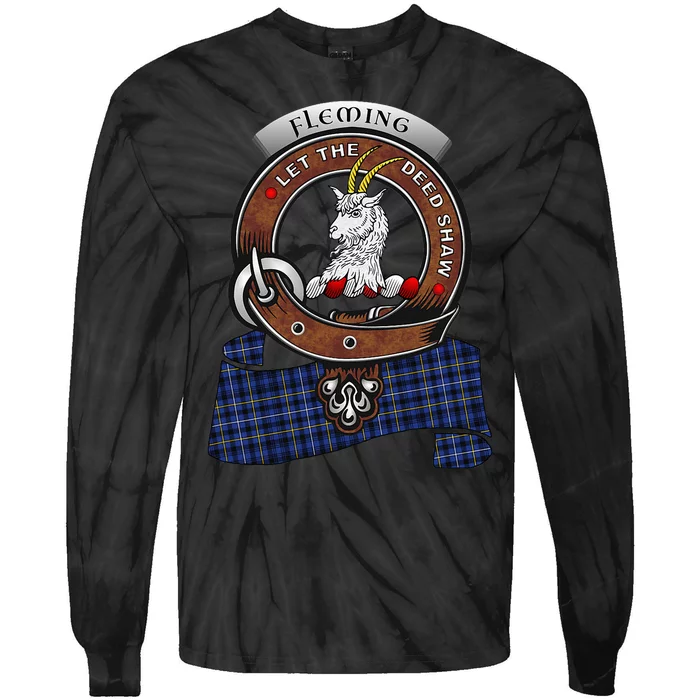 Fleming Scottish Clan Badge & Tartan Tie-Dye Long Sleeve Shirt