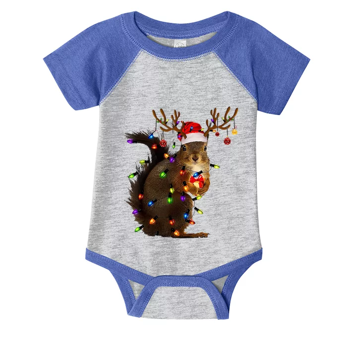 Funny Squirrel Christmas Tree Lights Santa Hat Family Pajama Meaningful Gift Infant Baby Jersey Bodysuit