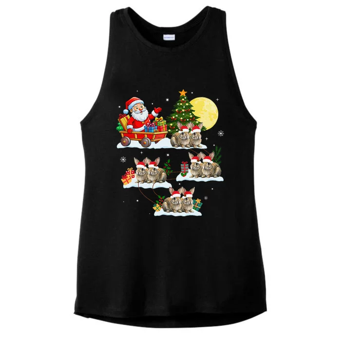 Funny Santa Claus Riding Bunny Rabbit Sleigh Christmas Ladies Tri-Blend Wicking Tank