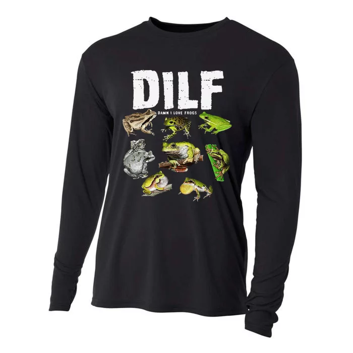 Funny Saying DILF Damn I Love Frogs Animals Cooling Performance Long Sleeve Crew