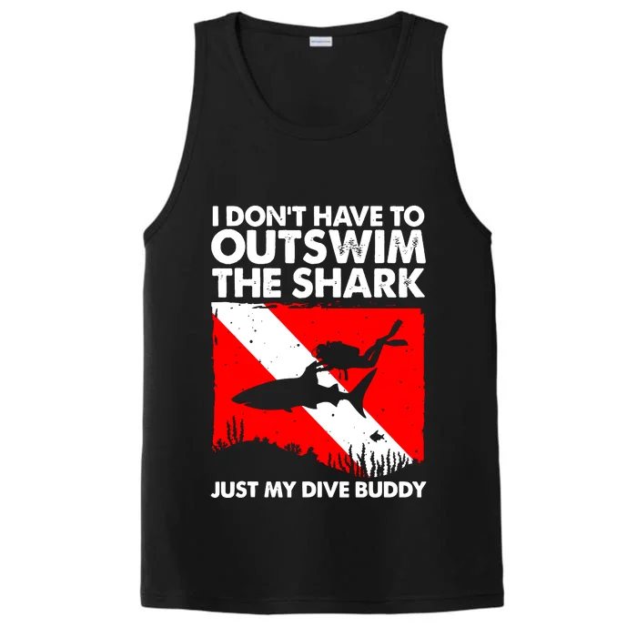 Funny Scuba Diving Design For Men Women Shark Diving Buddy Performance Tank