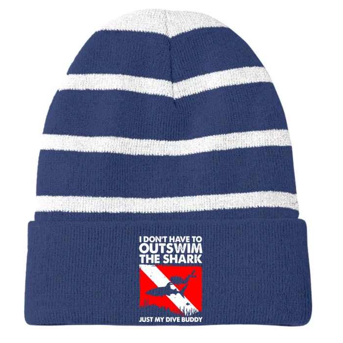 Funny Scuba Diving Design For Men Women Shark Diving Buddy Striped Beanie with Solid Band