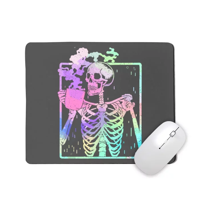 Funny Skeleton Drinking Coffee Cute Halloween Gift Mousepad