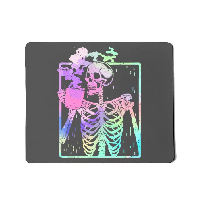 Funny Skeleton Drinking Coffee Cute Halloween Gift Mousepad