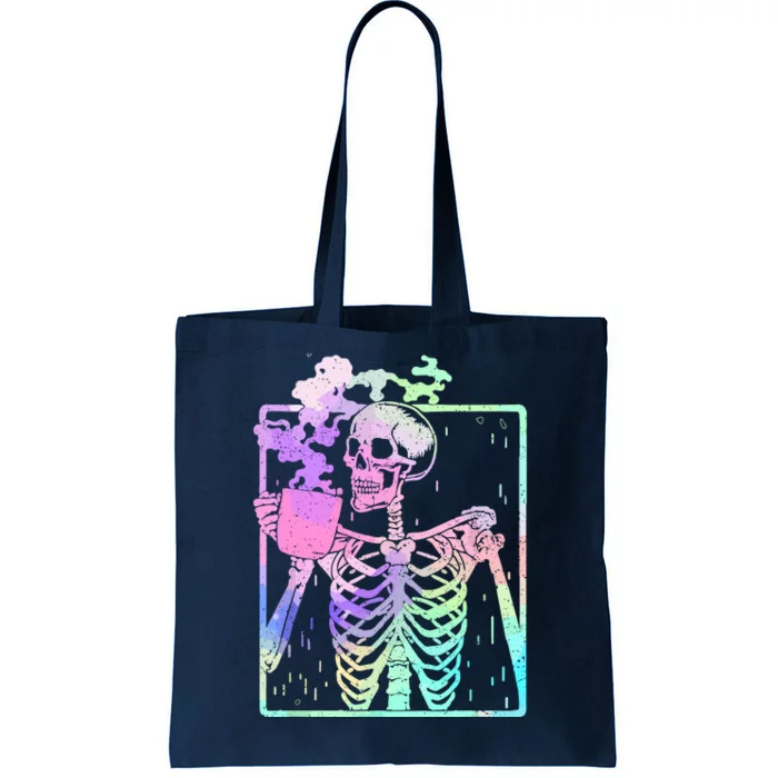 Funny Skeleton Drinking Coffee Cute Halloween Gift Tote Bag