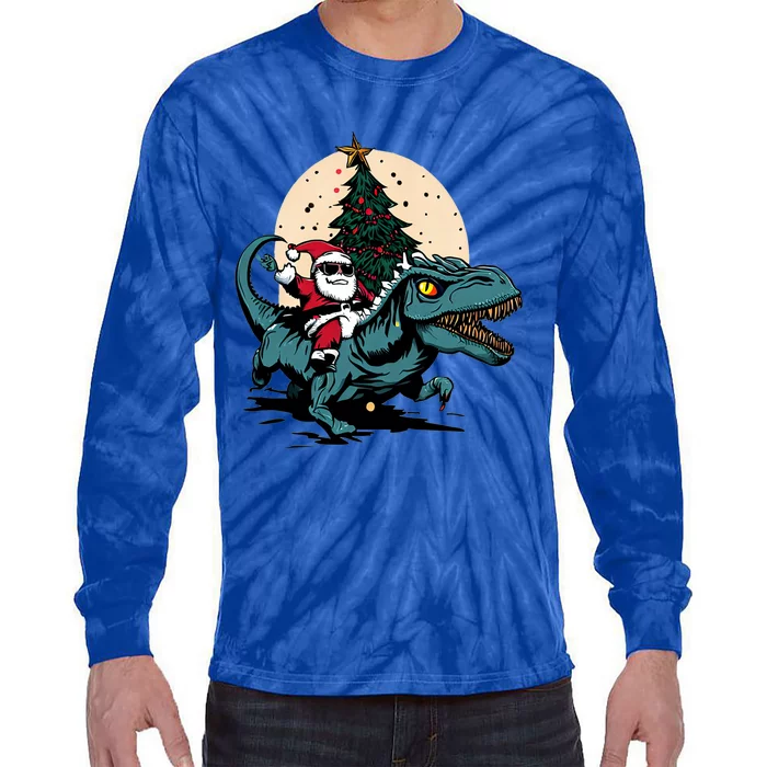 Funny Santas Dino Ride: A Prehistoric Christmas Adventure Great Gift Tie-Dye Long Sleeve Shirt