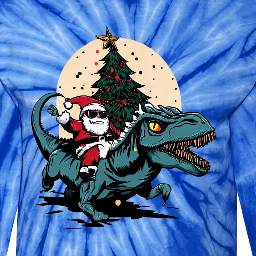 Funny Santas Dino Ride: A Prehistoric Christmas Adventure Great Gift Tie-Dye Long Sleeve Shirt