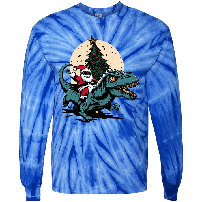 Funny Santas Dino Ride: A Prehistoric Christmas Adventure Great Gift Tie-Dye Long Sleeve Shirt