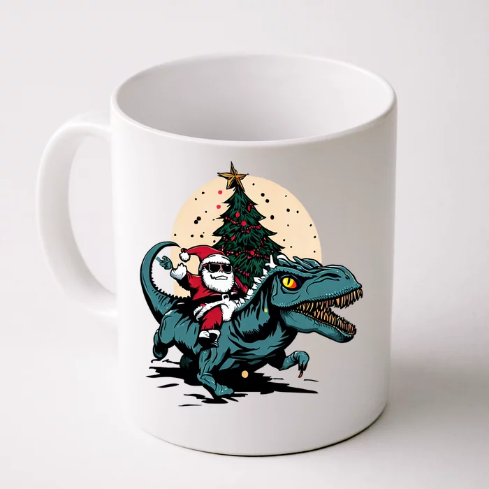 Funny Santas Dino Ride: A Prehistoric Christmas Adventure Great Gift Front & Back Coffee Mug