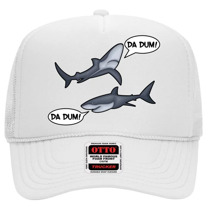 Funny Shark Da Dum Da Dum High Crown Mesh Trucker Hat