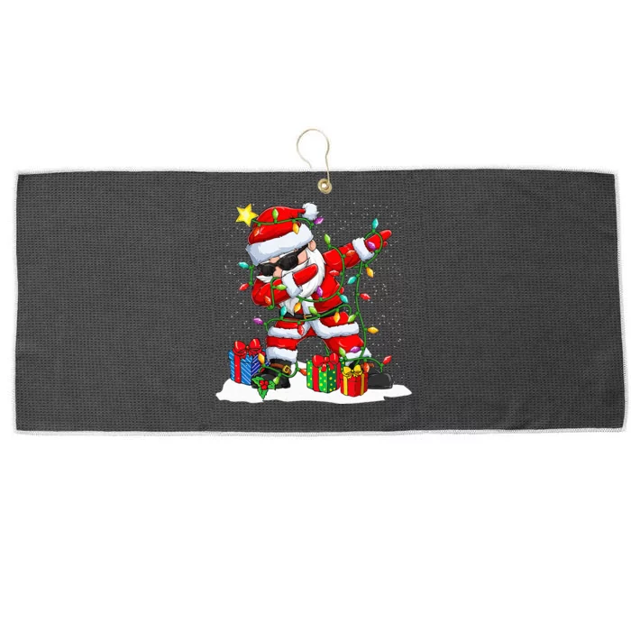 Festive Santa Dabbing Christmas Tree Light Holiday Presents Large Microfiber Waffle Golf Towel