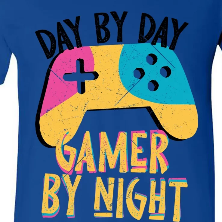 Funny Sarcastic Dad By Day Gamer By Night Video Games Lover Gift V-Neck T-Shirt