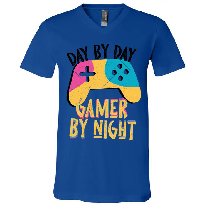 Funny Sarcastic Dad By Day Gamer By Night Video Games Lover Gift V-Neck T-Shirt