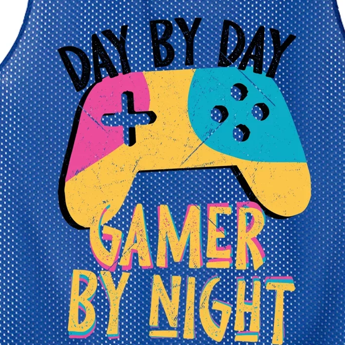 Funny Sarcastic Dad By Day Gamer By Night Video Games Lover Gift Mesh Reversible Basketball Jersey Tank