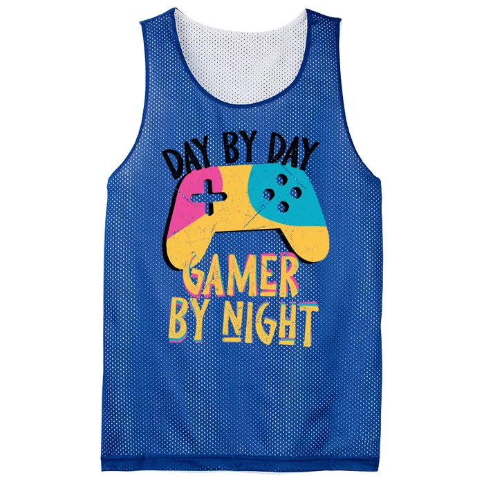 Funny Sarcastic Dad By Day Gamer By Night Video Games Lover Gift Mesh Reversible Basketball Jersey Tank