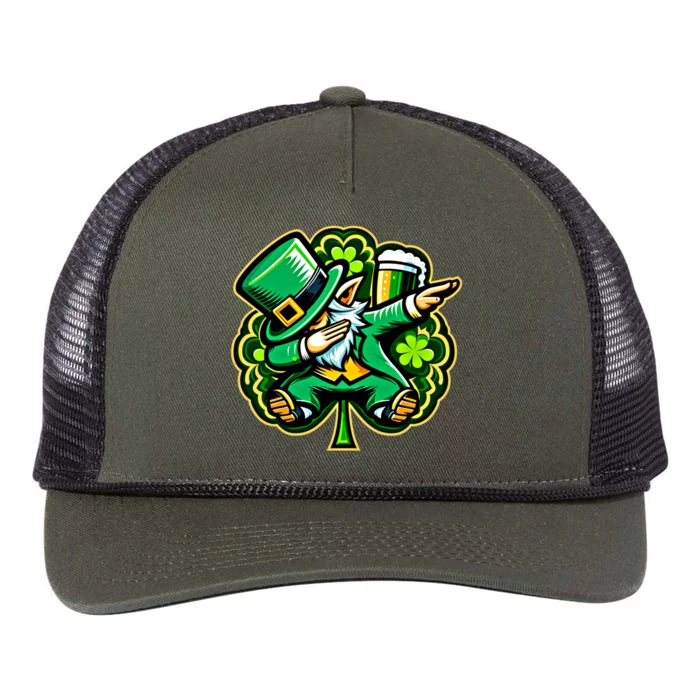 Funny Shamrock Dabbing Leprechaun Irish Dab St Patricks Day Cool Gift Retro Rope Trucker Hat Cap