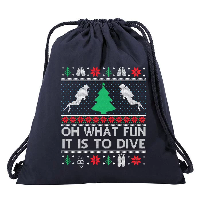 Funny Scuba Diving Diver Ugly Christmas Xmas Drawstring Bag