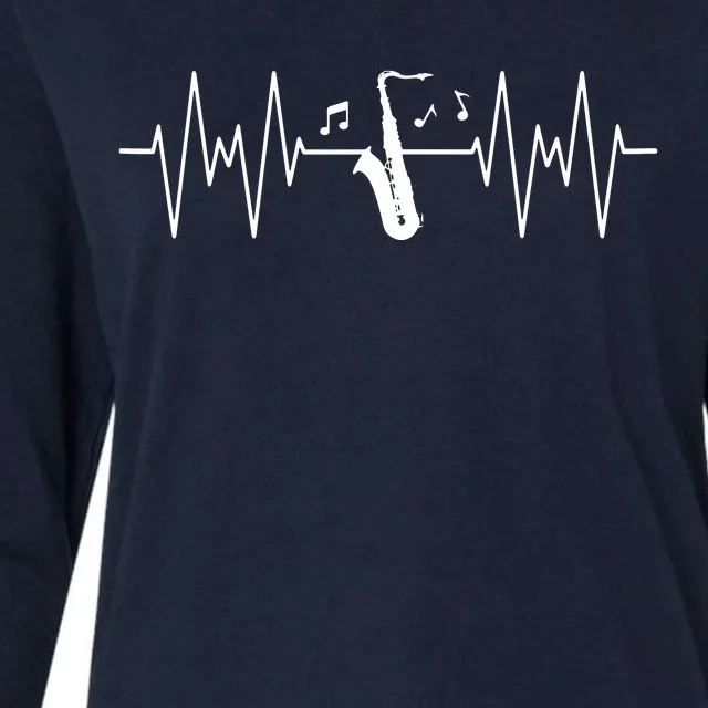 Funny Saxophone Design For Men Women Sax Lover Heartbeat EKG Womens Cotton Relaxed Long Sleeve T-Shirt