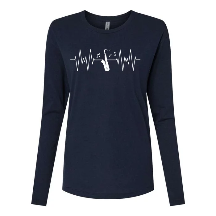 Funny Saxophone Design For Men Women Sax Lover Heartbeat EKG Womens Cotton Relaxed Long Sleeve T-Shirt