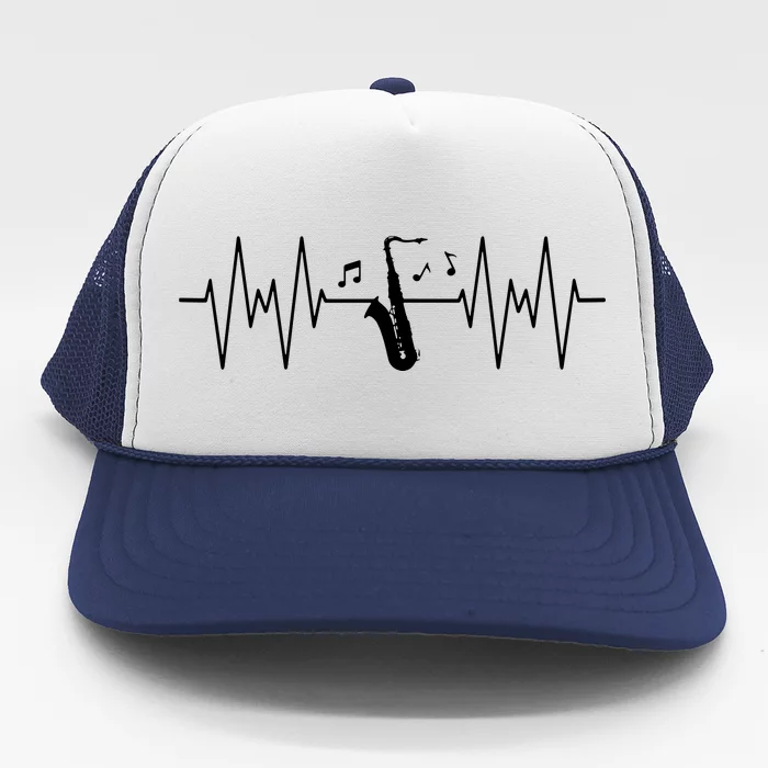 Funny Saxophone Design For Men Women Sax Lover Heartbeat EKG Trucker Hat