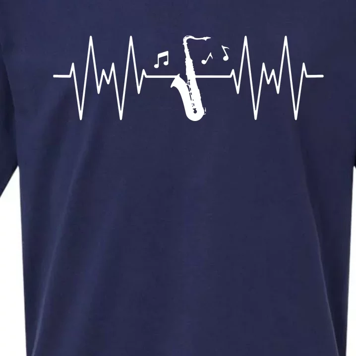 Funny Saxophone Design For Men Women Sax Lover Heartbeat EKG Sueded Cloud Jersey T-Shirt