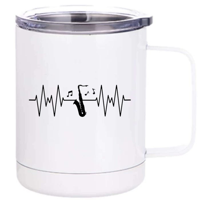 Funny Saxophone Design For Men Women Sax Lover Heartbeat EKG Front & Back 12oz Stainless Steel Tumbler Cup