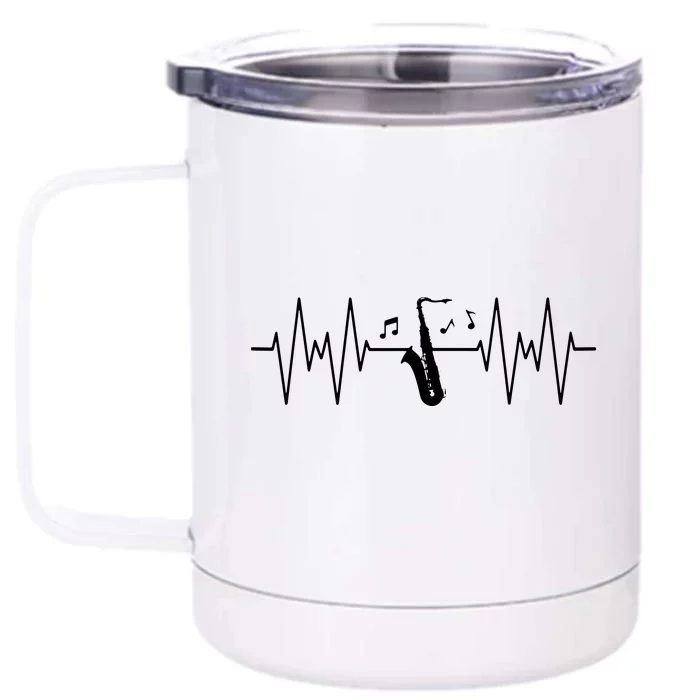 Funny Saxophone Design For Men Women Sax Lover Heartbeat EKG Front & Back 12oz Stainless Steel Tumbler Cup