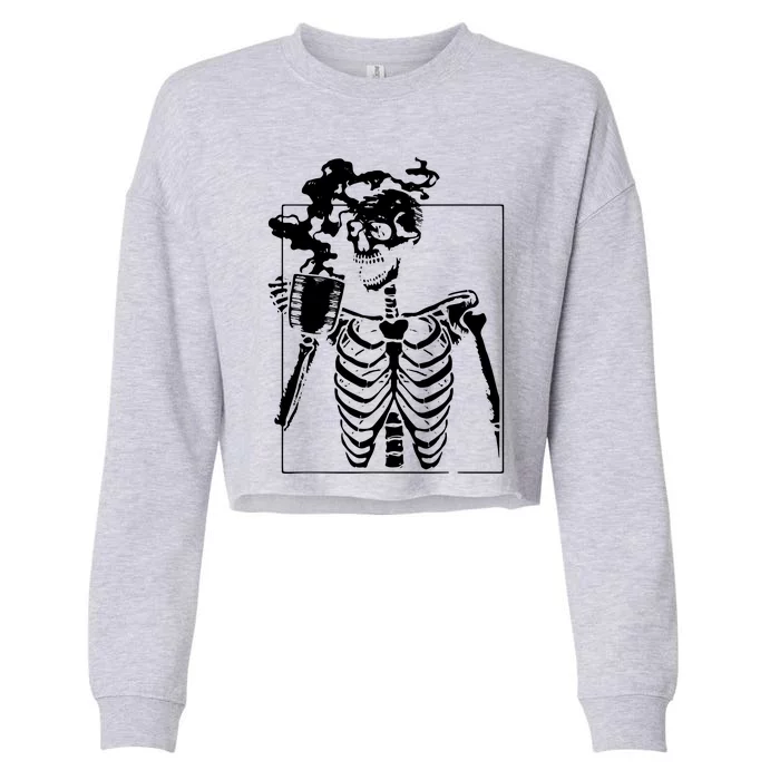 Funny Skeleton Drinking Coffee Caffeine Lover Coffee Brewer Cropped Pullover Crew