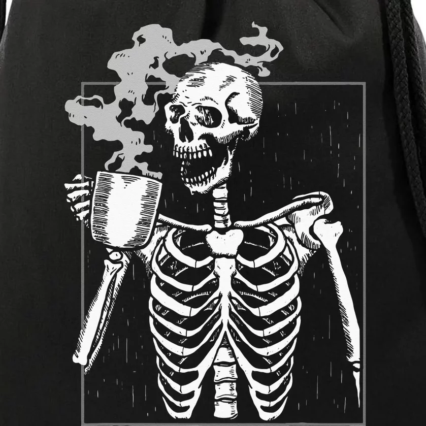 Funny Skeleton Drinking Coffee Caffeine Lover Coffee Brewer Drawstring Bag