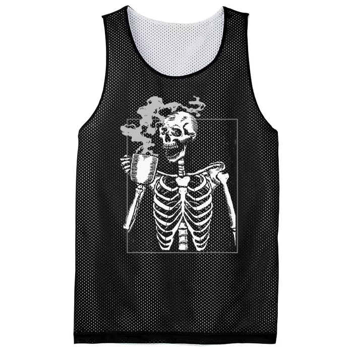 Funny Skeleton Drinking Coffee Caffeine Lover Coffee Brewer Mesh Reversible Basketball Jersey Tank