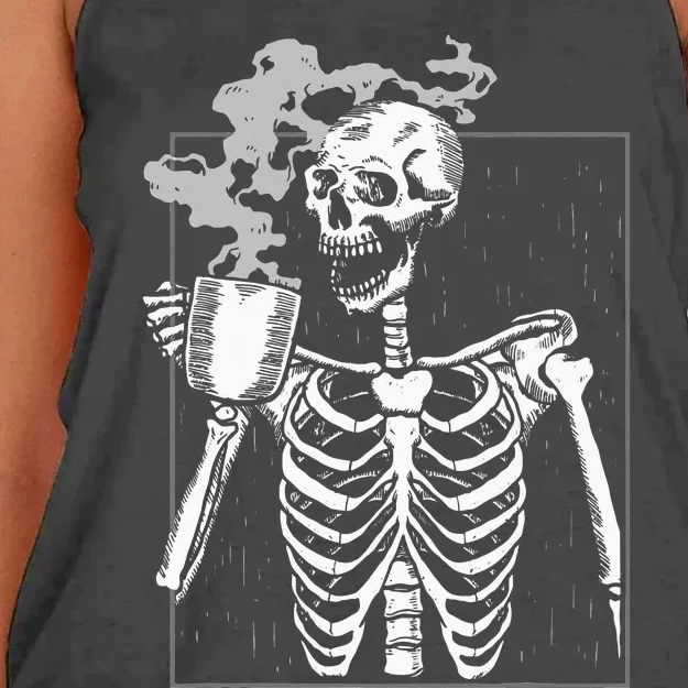 Funny Skeleton Drinking Coffee Caffeine Lover Coffee Brewer Women's Knotted Racerback Tank